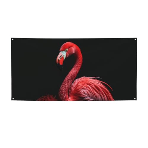 Große Banner und Schilder, Flamingo, schwarzer Hintergrund, Flaggen, personalisierbar, Party-Banner, Wandbehang, Hintergrund mit Seil zum Aufhängen, für Innenwand, Außenbereich, Büro, klein von HCBPWVQA