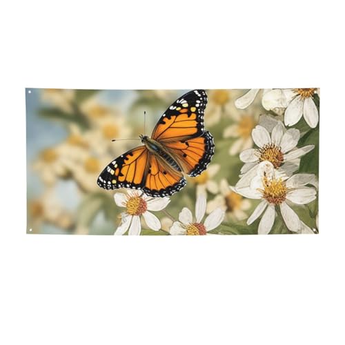 Große Banner und Schilder, Frühlingsschmetterling, Blumen, Flaggen, personalisierbar, Party-Banner, Wandbehang, Hintergrund mit Seil zum Aufhängen, für Innenwand, Außenbereich, Büro, klein von HCBPWVQA