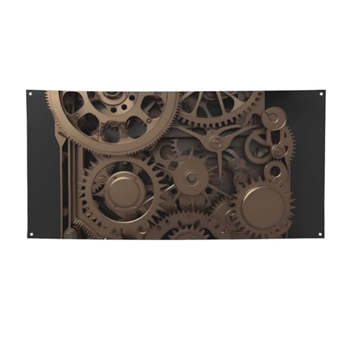 Große Banner und Schilder, Steampunk, mechanische Zahnräder, Flaggen, personalisierbar, Party-Banner, Wandbehang, Hintergrund mit Seil zum Aufhängen, für Innen- und Außenbereich, Büro, Größe M von HCBPWVQA