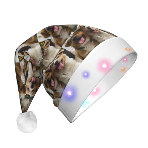 HCBPWVQA Lustige Weihnachtsmütze für Hunde, Unisex, Samt, mit bunten LED-Lichtern, Weihnachtsmütze für Erwachsene, Weihnachtsmannmütze für Neujahr, festliches Partyzubehör von HCBPWVQA