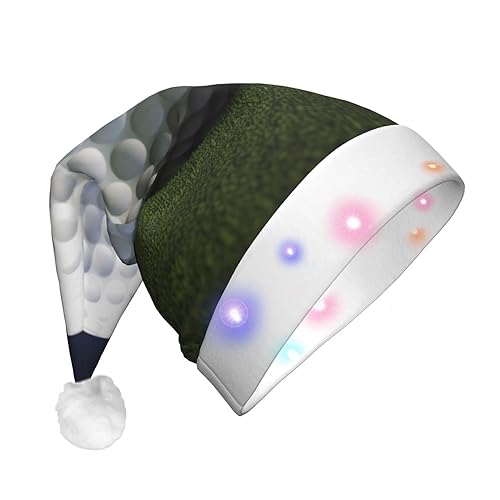 HCBPWVQA Weihnachtsmütze mit Golfball-Muster, lustig, Unisex, Samt, mit bunten LED-Lichtern, Weihnachtsmütze für Erwachsene, Weihnachtsmannmütze für Neujahr, festliches Partyzubehör von HCBPWVQA