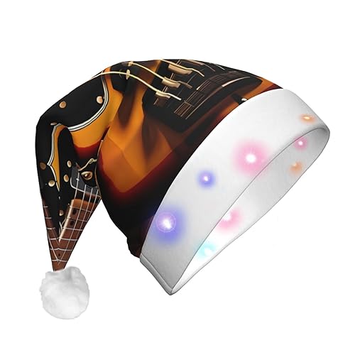 HCBPWVQA Weihnachtsmütze mit Instrumentalgitarre, lustig, Unisex, Samt, mit bunten LED-Lichtern, Weihnachtsmütze für Erwachsene, Weihnachtsmannmütze für Neujahr, festliches Partyzubehör von HCBPWVQA