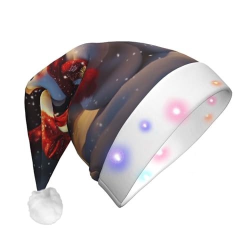 HCBPWVQA Weihnachtsmütze mit Schneemännern, lustig, Unisex, Samt, Weihnachtsmütze mit bunten LED-Lichtern, Weihnachtsmütze für Erwachsene, Weihnachtsmannmütze für Neujahr, festliches Partyzubehör von HCBPWVQA