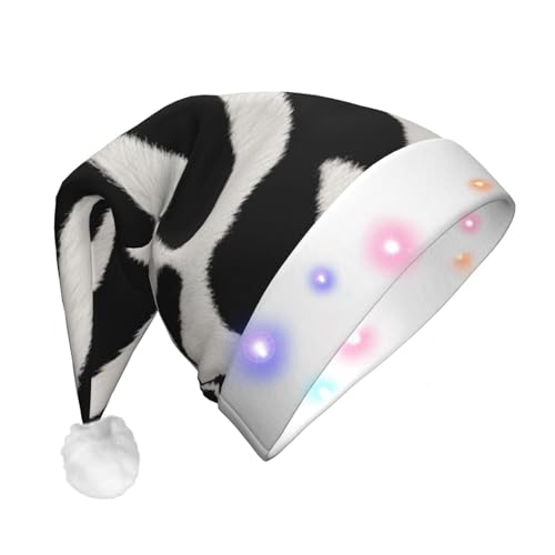 HCBPWVQA Weihnachtsmütze mit Zebra-Tiermotiv, lustig, Unisex, Samt, mit bunten LED-Lichtern, Weihnachtsmütze für Erwachsene, Weihnachtsmannmütze für Neujahr, festliches Partyzubehör von HCBPWVQA