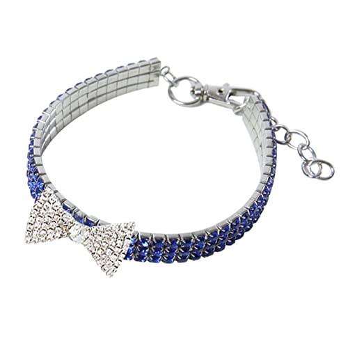 HCHGJKN Basic Hundehalsbänder Super glänzender Diamant Strass welpen Katze Kragen Hund Katze Collar Lederband kätzchen zubehör welpenkragen(Blue,L) von HCHGJKN