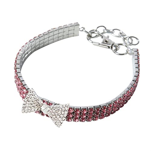 HCHGJKN Basic Hundehalsbänder Super glänzender Diamant Strass welpen Katze Kragen Hund Katze Collar Lederband kätzchen zubehör welpenkragen(Pink,L) von HCHGJKN