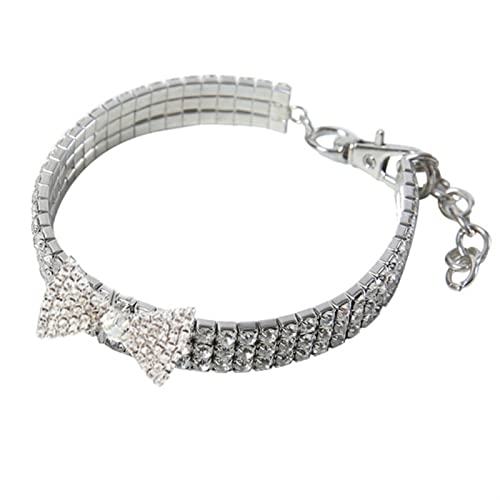 HCHGJKN Basic Hundehalsbänder Super glänzender Diamant Strass welpen Katze Kragen Hund Katze Collar Lederband kätzchen zubehör welpenkragen(Silver,L) von HCHGJKN