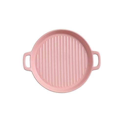 HCHGJKN Speiseteller Binaural Backgericht Runder Keramik Dinner Platten Backen Kuchen Pfannen Käse Backen Teller Fach Mikrowelle Ofenplatte(2) von HCHGJKN