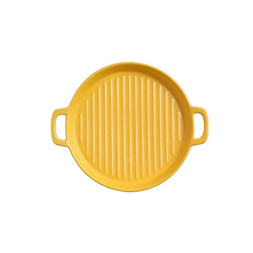 HCHGJKN Speiseteller Binaural Backgericht Runder Keramik Dinner Platten Backen Kuchen Pfannen Käse Backen Teller Fach Mikrowelle Ofenplatte(3) von HCHGJKN