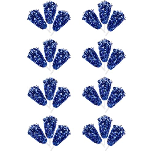 HCLZOE 24 StüCk Cheerleading Pom Poms Metallfolie Cheer Pom Poms mit Kunststoffgriff für Erwachsene Kinder Cheerleader Blau von HCLZOE