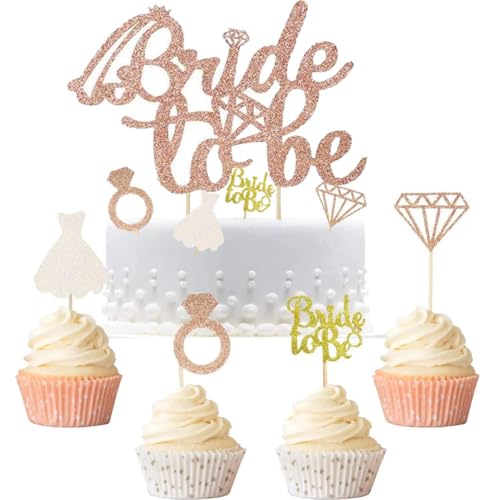 HCRXVV Bride To Be Cake Topper Hochzeit JGA Tortendeko Braut kuchen deko JGA Verlobung Deko Muffinförmchen Hochzeit Tortenstecker Polterabend Frauen für Engagement Brautparty Personalisiert von HCRXVV