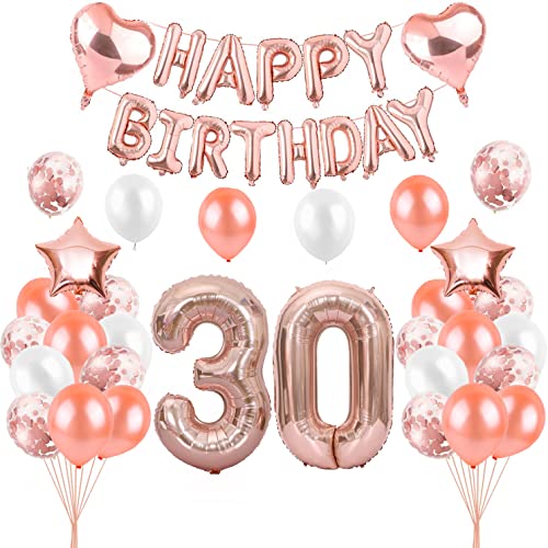 HCRXVV Rosegold 30 Geburtstag Frauen Luftballons Party Deko Set 30.luftballons geburtstag Frau Happy Birthday Girlande geburtstagsdeko für 30 Geburtstagsluftballons von HCRXVV