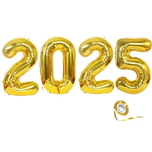 HCRXVV Silvester Deko 2025 Folienballons Riesen Zahl Ballons,Silvester Deko 2025 Helium Ballons 2025 Zahlen Luftballon für Neujahr Jahreswechsel Party Dekoration (2025gold) von HCRXVV