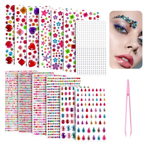 3920 Stück Glitzersteine Selbstklebend, Bunt Strasssteine Selbstklebend, Verschiedene Formen und Größen Acryl Schmucksteine mit Pinzette für Bastelsachen DIY, Fotorahmen, Make-up, Augen, Nagel Deko von HCSSZ