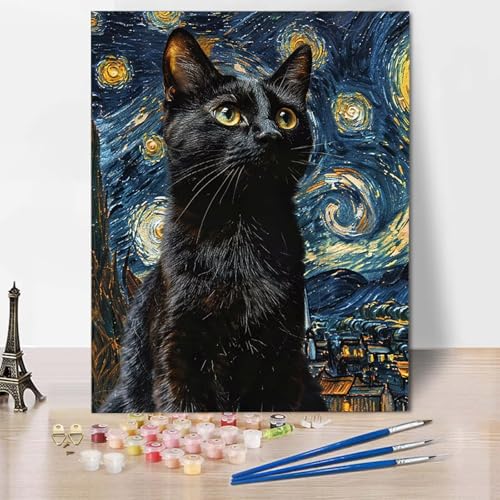 Paint by Numbers Katze Malen Nach Zahlen Sternenhimmel Malen Nach Zahlen Anfänger DIY Handgemalt Ölgemälde Leinwand Kits mit 3 Pinseln und Acrylfarbe für Wanddeko, Geschenk 40 x 50 cm -CW25047P Paint by Numbers Katze Malen Nach Zahlen Sternenhimmel Malen Nach Zahlen Anfänger DIY Handgemalt Ölgemälde Leinwand Kits mit 3 Pinseln und Acrylfarbe für Wanddeko, Geschenk 40 x 50 cm -CW25047P von HCWBDWOU