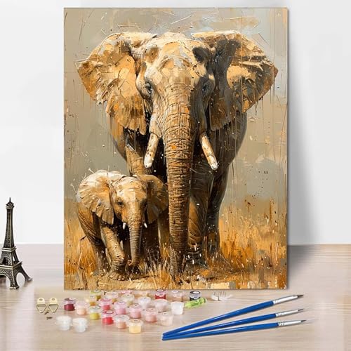 Paint by Numbers Tier Malen Nach Zahlen Elefant Malen Nach Zahlen Anfänger DIY Handgemalt Ölgemälde Leinwand Kits mit 3 Pinseln und Acrylfarbe für Wanddeko, Geschenk für Frauen 40 X 60 CM -CW2504AP Paint by Numbers Tier Malen Nach Zahlen Elefant Malen Nach Zahlen Anfänger DIY Handgemalt Ölgemälde Leinwand Kits mit 3 Pinseln und Acrylfarbe für Wanddeko, Geschenk für Frauen 40 X 60 CM -CW2504AP von HCWBDWOU