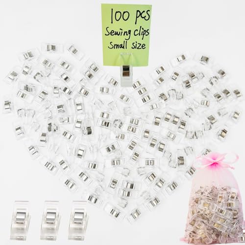 Näh-Clips, Quilt-Clips, verschiedene Farben, Mehrzweck-Stoff-Clips für Nähzubehör, Quilt-Zubehör, Bastelwerkzeuge, Foto-Clips, Wäscheklammer-Clip (100 kleine Clips, transparente Farbe) von HCwelli