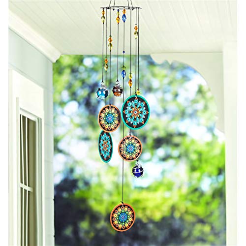 HDCRYSTALGIFTS Mandala-Windspiel für den Außenbereich, mit bunten Glasperlen, tiefer Ton, Gedenkstätte, Trauer, Fenster, Garten, hängende Windspiele für draußen von HDCRYSTALGIFTS