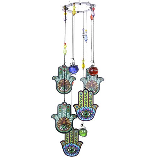 Metallische Windspiele mit Hamsa-Hand für den Außenbereich, böses Auge, Chakra, Glasperlen-Windspiel für draußen von HDCRYSTALGIFTS