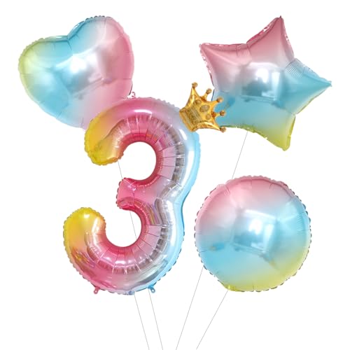 1 Stück Krone Nummer 3 Ballon, 3 Stück Farbverlaufsballons, Bunte Zahlenballons, Mädchengeburtstagsdekoration, Hochzeitsfeier-Hintergrund-Requisiten (Nummer 3) von HDGSAFD