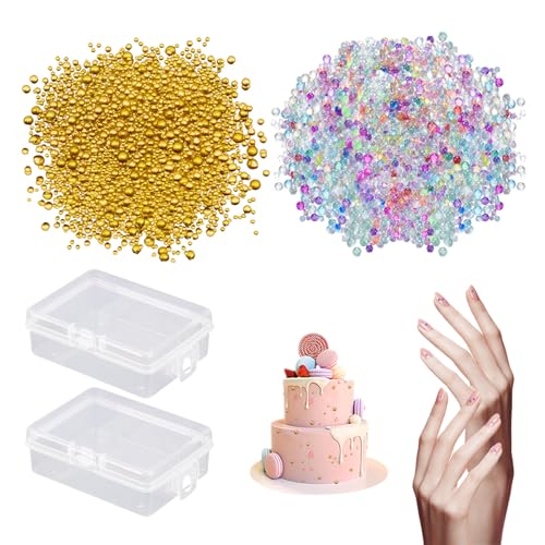 100 G Nicht Poröse Runde Perlen, 2 Stück Aufbewahrungsbox, Bunte Blasenperlen, Nail Art Dekorationsperlen, Goldene Runde Perlen, Geeignet Für Maniküre Und Kuchendekoration von HDGSAFD