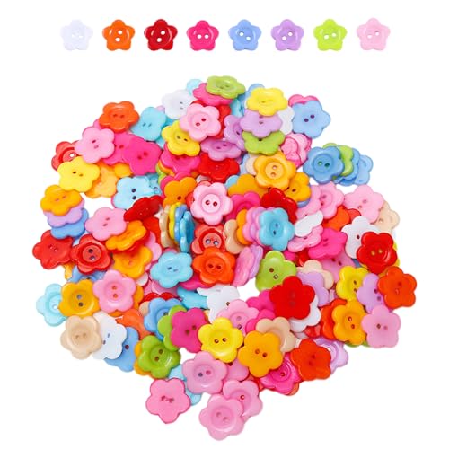 200 Stück bunte kleine Blumenknöpfe, Harzknöpfe, Cardigan-Strickknöpfe, Pflaumenblüten-Nähknöpfe, kleine Blumenknöpfe mit Doppelloch für die Nähproduktion, DIY-Handwerk von HDGSAFD