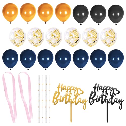 24-Teiliges Ballon-Kuchendekorationsset, 2-Teilige Happy Birthday-Karte, Ballon-Kuchendekoration, Kuchenballon-Girlande, Konfetti-Luftballons, Geburtstagsparty-Kuchendekorationsset von HDGSAFD