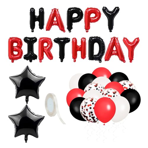 31 Stück Geburtstagsballons für Frauen, 1 Rolle Band rot Happy Birthday Banner, Happy Birthday Folienballons, Geburtstagsdeko Folienballons von HDGSAFD