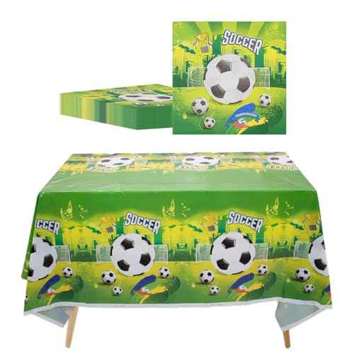 40 Fußballservietten, 1 Fußballtischdecke, Fußball-Thema-Party-Deko-Servietten, Fußball-Deko-Set, Tischdekoration Fußball-Papiertücher, Partygeschirr-Set von HDGSAFD