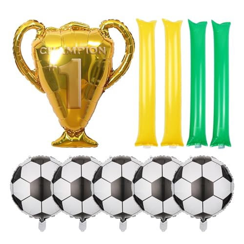 6-Teiliges Fußball-Trophäen-Ballon-Set, 4-Teilige Ballon-Jubelstäbe, Trophäen-Aluminium-Folienballons, Fußball-Party-Dekorationen, Meisterschafts-Trophäen-Ballons, Stadion-Dekorationen von HDGSAFD