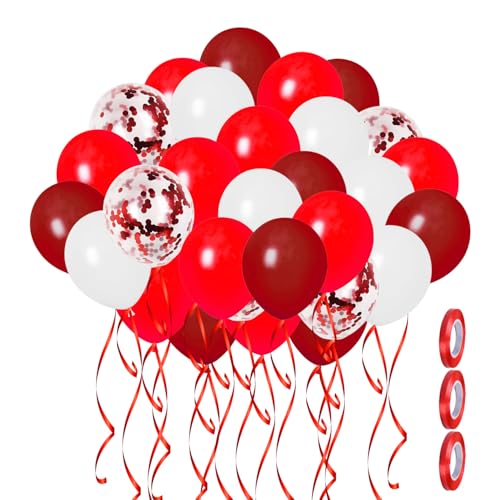 60 Stück Konfetti Runde Luftballons, 3 Rollen Bänder, Deko-Luftballons, Glänzende Luftballons, Party-Deko-Luftballons, Atmosphären-Luftballons, Hochzeitsfeier-Dekorationen von HDGSAFD