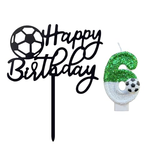 HDGSAFD 1 Stück Fußball-Kerze Nummer 6 Und 1 Stück Fußball-Alles Gute Zum Geburtstagskarte, Kreative Kerzen, Fußball-Themen-Kuchendekoration von HDGSAFD