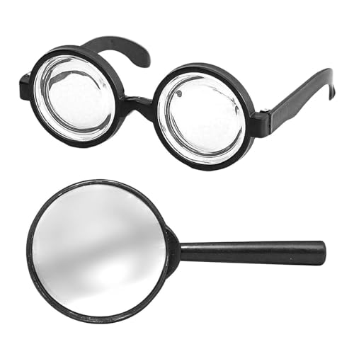 HDGSAFD 1 Stück Runde Brille Und 1 Stück Acryl-Lupe, Lustige Brille, Handlupe, Rollenspiel-Requisiten von HDGSAFD