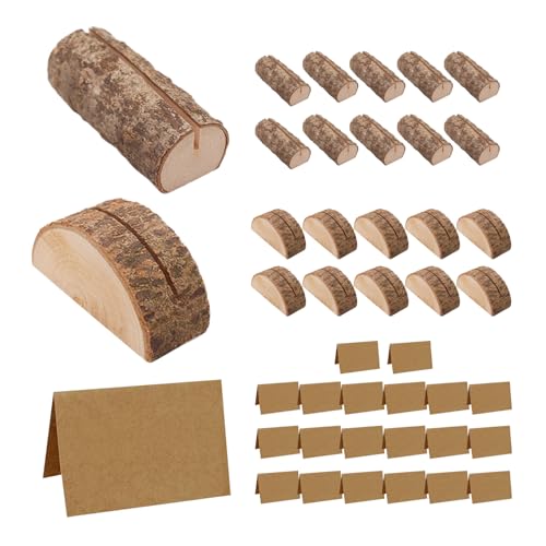 HDGSAFD 20 Stück Visitenkartenhalter aus Holz, 20 Stück Kraftpapier in halber Karte gefaltet, Kartenhalter aus Holz, Hochzeitssitzkartenhalter, Hochzeitstischschildhalter, Furnierstumpf-Notizhalter von HDGSAFD