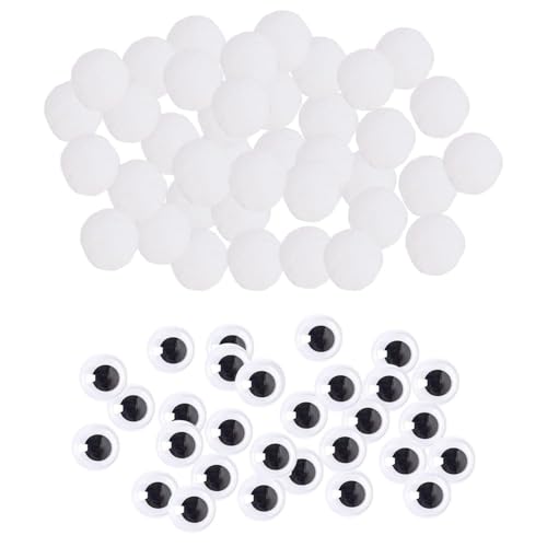 HDGSAFD 500 Stück Weiße Plüschbälle Und 100 Stück Augenaufkleber, Handgefertigte DIY-Accessoires, Kleine Haarbälle Aus Polyester, Kreatives DIY-Zubehör von HDGSAFD