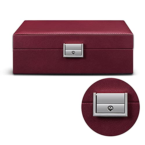 Große Leder-Schmuck-Organizer-Aufbewahrungsbox mit zwei Ebenen für Ohrringe, Armbänder, Ringe, Uhren, Schmuckschatulle für Frauen, Freundin, Ehefrau, Geschenk-Schmuckschatullen und Organizer (rot) von HDGTDR3SS753SSSSTT