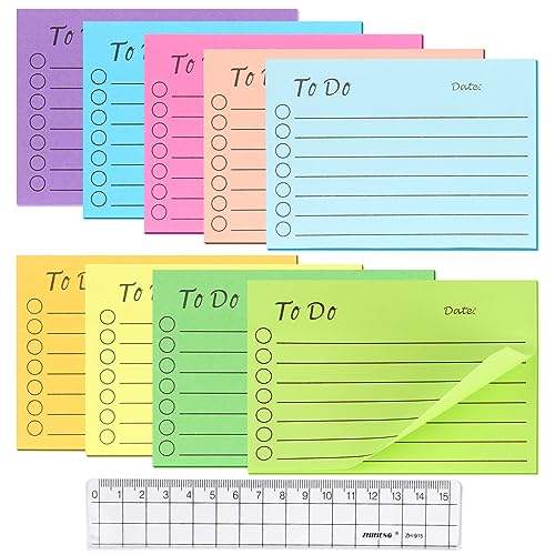 450 Blätter Haftnotizen, To Do Liste Haftnotizblock Bunt Linierte Notizzettel Super Sticky Notes Selbstklebend Notes Haftnotizen Klebezettel mit Lineal für Familie Schule Büro (10 X 7cm) von HDHGXUJRD