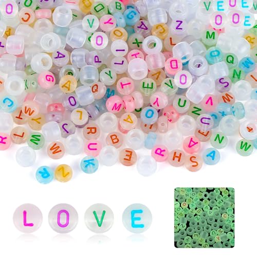 700 Stück Buchstabenperlen und Pony Perlen Set, Bunte Acryl Leuchtendes Buchstaben Perlen, Perlen für Armbänder, DIY Perlen zum Auffädeln A-Z Letter Beads für Armbänder, Ohrringe, Halsketten, Schmuck von HDHGXUJRD