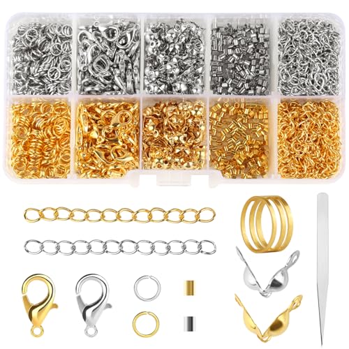 Kettenverschluss,1002 Stück DIY Armband Verschlüsse Set Enthalt Biegeringe,Karabinerverschlüsse,Crimpenden,Quetschperlen,Ketten Verschlüsse und Pinzette,Gold Silber Schmuck Verschlüsse für Armbänder von HDHGXUJRD