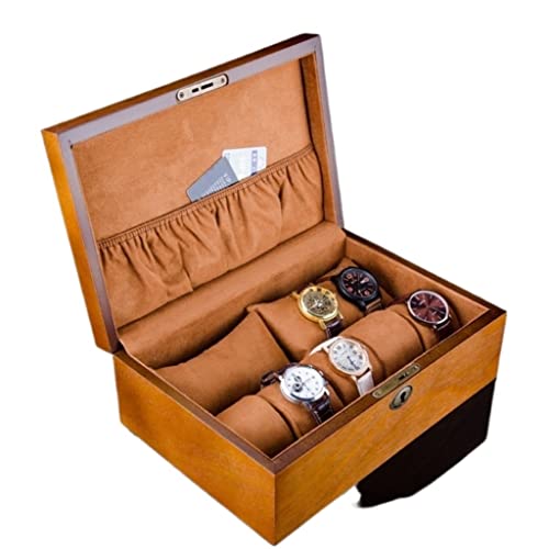 HDICUHNANU Uhrenaufbewahrung Hölzerne Uhrenbox Mit Schloss Herrenuhr Aufbewahrungsbox Brown Watch Display Box Schmuckschatulle Uhren Zubehör von HDICUHNANU