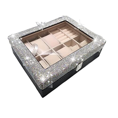 HDICUHNANU Uhrenaufbewahrung Mode Diamant Uhren Aufbewahrungsbox Multi-Cell Glas Perspektive Staubdicht Uhrenbox Ring Ohrringe Schmuckschatulle Uhren Zubehör von HDICUHNANU