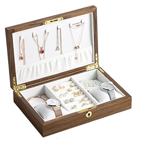 HDICUHNANU Uhrenaufbewahrung Uhrenbox Große Holz Schmuckschatulle Holz Halskette Ring Ohrring Uhr Organizer Schmuck Aufbewahrungskoffer Uhren Zubehör(B) von HDICUHNANU