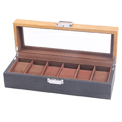 HDICUHNANU Uhrenaufbewahrung Uhrenbox Slots Retro Holz Uhren Display Box Organizer Uhr Holzkiste Schmuckschatulle Uhren Aufbewahrungsbox Uhren Zubehör(6 Slots) von HDICUHNANU