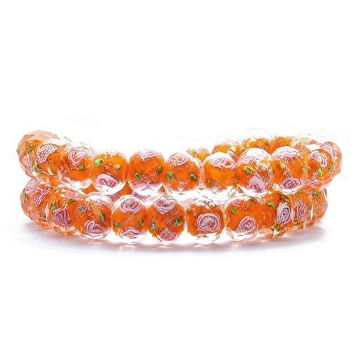 10 Stück 8/10/12 mm transparente Glasperlen im Lampwork-Blumen-Design, Rondelle, facettierte Perlen für die Schmuckherstellung für Damen, DIY-Armbänder, Halsketten, Ohrringe, Orange von HDJSDB