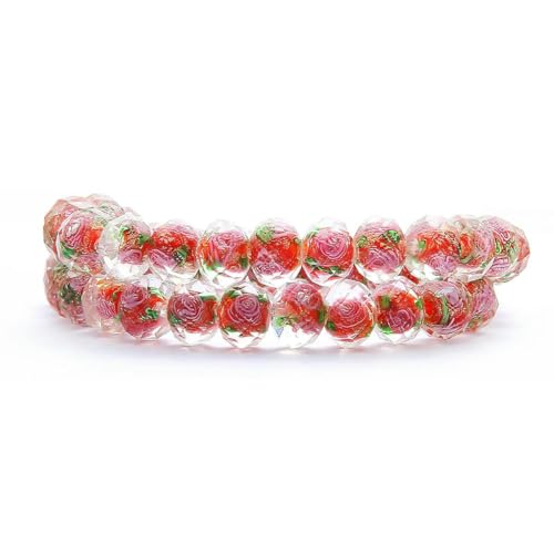 10 Stück 8/10/12 mm transparente Glasperlen im Lampwork-Blumen-Design, Rondelle, facettierte Perlen für die Schmuckherstellung für Damen, DIY-Armbänder, Halsketten, Ohrringe, Rot, 8 von HDJSDB