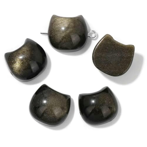 14 x 16 mm Naturstein, Katzenform, geschnitzte Perlen, mehrfarbige Edelsteinquarzperlen zur Schmuckherstellung, DIY-Armband, Halskettenzubehör, Gold-Obsidian, 5 Stück von HDJSDB