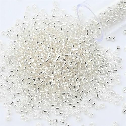 2 mm silberfarbene Innenseite Rocailles-Perlen, Glasperlen zum Basteln von Armbändern, Halsketten, Ringen, Rocailles-Perlen für DIY-Kunsthandwerk-PZ901-2 mm, 1200 Stück, Flasche von HDJSDB