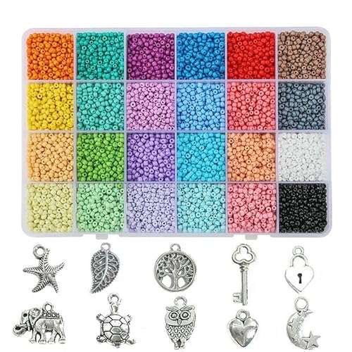 24 Farben Perlen Glas Rocailles Perlen Box Set Runde Perlen für DIY Armband Halskette Schmuckherstellung Zubehör-A02A von HDJSDB