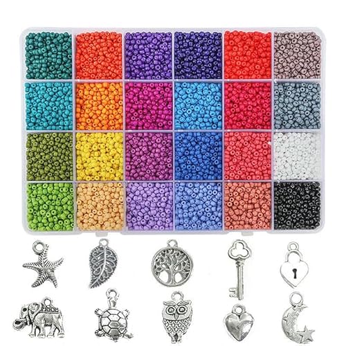 24 Farben Perlen Glas Rocailles Perlen Box Set Runde Perlen für DIY Armband Halskette Schmuckherstellung Zubehör-B02A von HDJSDB