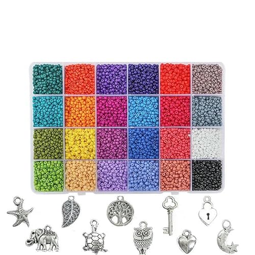 24 Farben Perlen Glas Rocailles Perlen Box Set Runde Perlen für DIY Armband Halskette Schmuckherstellung Zubehör-B02B von HDJSDB